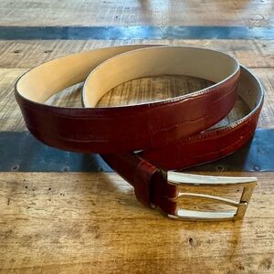 Paul Fredrick Rich Brown Crocodile Embossed Leather Belt, Like New Size 40